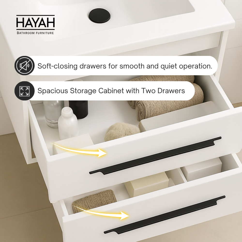 وحدة حمام 60سم دورجين تخزين ذاتي الغلق لون بيح/ابيض/جراي