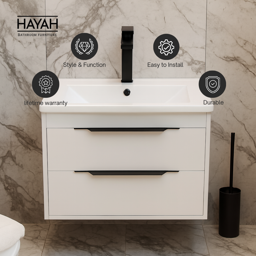 وحدة حمام 60سم دورجين تخزين ذاتي الغلق لون بيح/ابيض/جراي